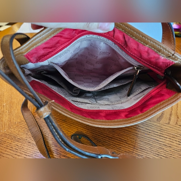 Michael Kors Red Nylon & Brown Slim Crossbody Shoulder Bag Purse Handbag - Picture 7 of 7